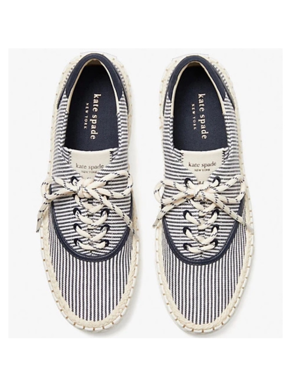 Kate Spade Boat Party Espadrille Sneakers Blue and White Nautical Stripe Size 9